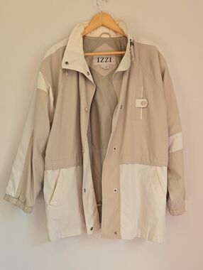 Womens Color Block Beige Cream Utility Lightweight Jacket Coat Med